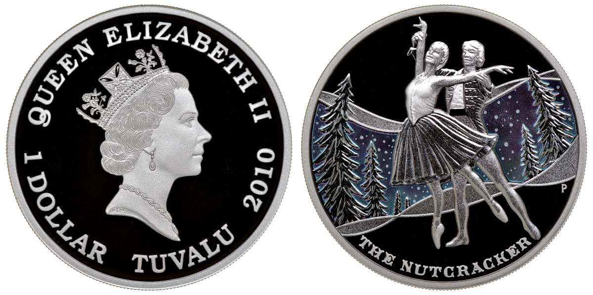 Тувалу набор из 5 монет 2010 звезды мирового балета, в оригинальной коробке, с сертификатом, цветная эмаль KM NEW серебро PROOF 14-01-02-05