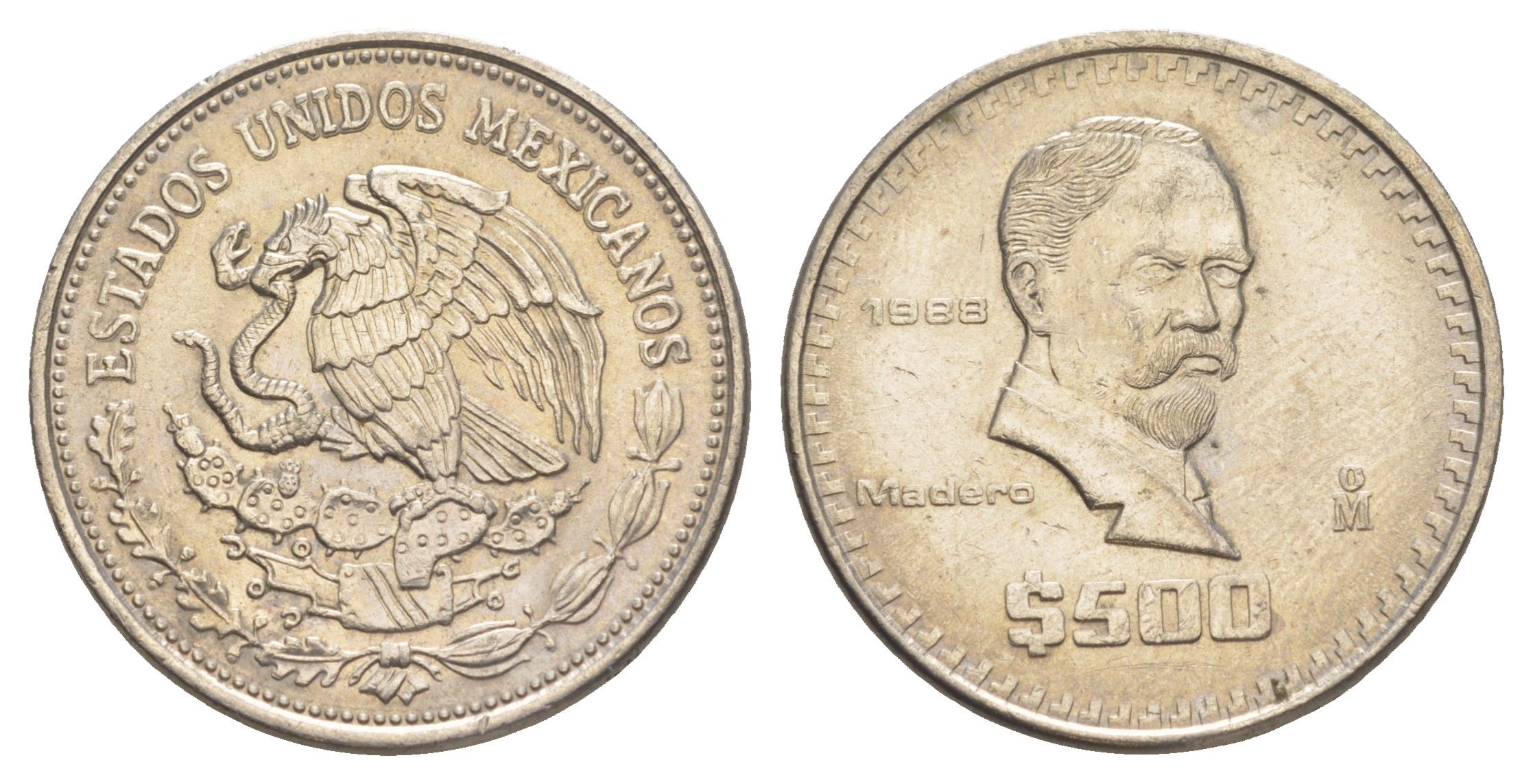 Мексика 500 песо 1988 Мо, Франсиско Игнасио Мадеро KM 529 медно-никель aUNC 4634-325