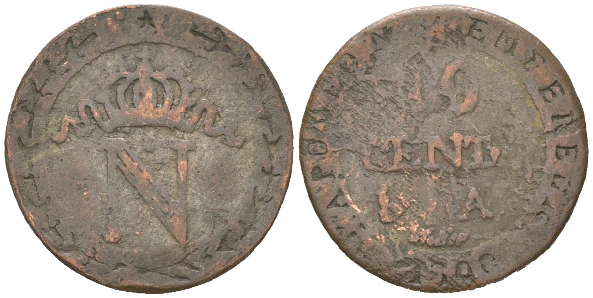Франция 10 сантимов 1809? (1807-1810) A, Наполеон KM 676 серебро 4615-826