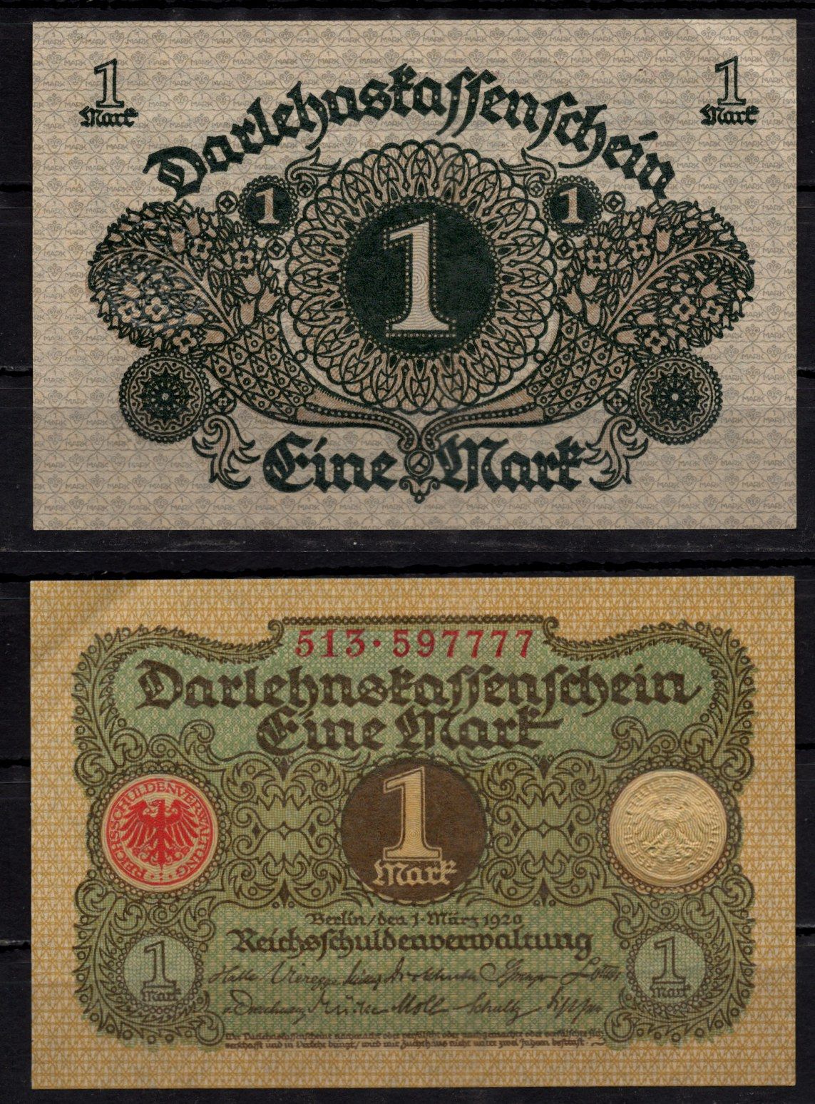 Германия 1 марка 1920 Pick 58 бумага 7198-25-2-2