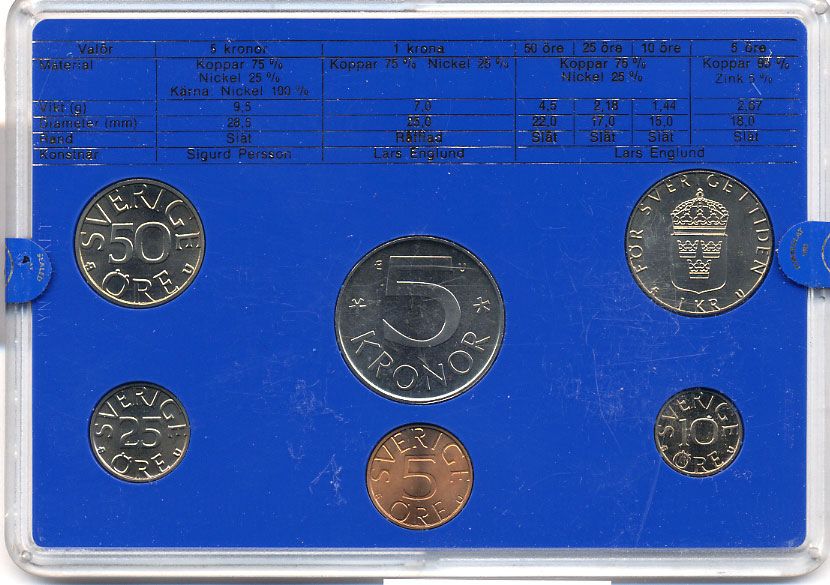 Швеция набор монетного двора из 6 монет 1983 в пластике, Карл XVI Густав (1973- ) KM MS27 UNC 5-4-2-57