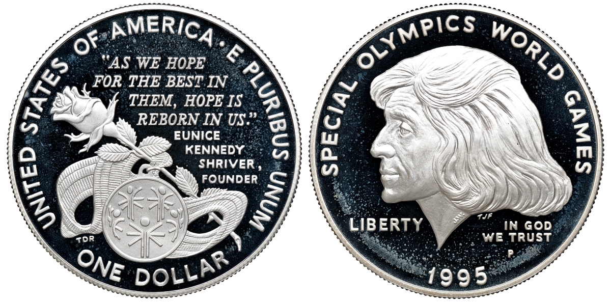 США 1 доллар 1995 Р, Параолимпийские игры, в оригинальной коробке KM 266 серебро PROOF 3-6-1-12