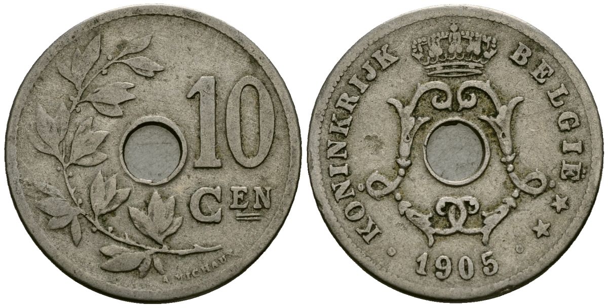 Бельгия 10 сантимов 1905 Belgie KM 53 медно-никель 4172-1213