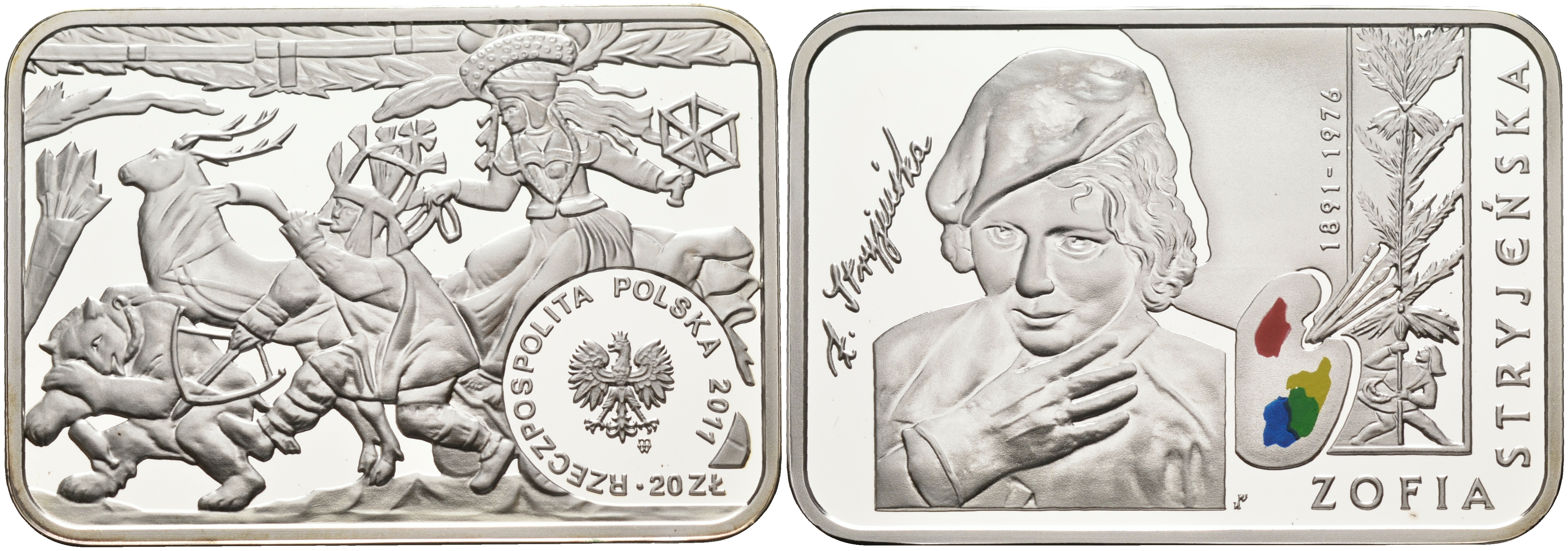 Польша 20 злотых 2011 MW, серия художники Польши, София Стриенская (1891-1976), цветная эмаль KM 765 серебро PROOF 1069-7-21