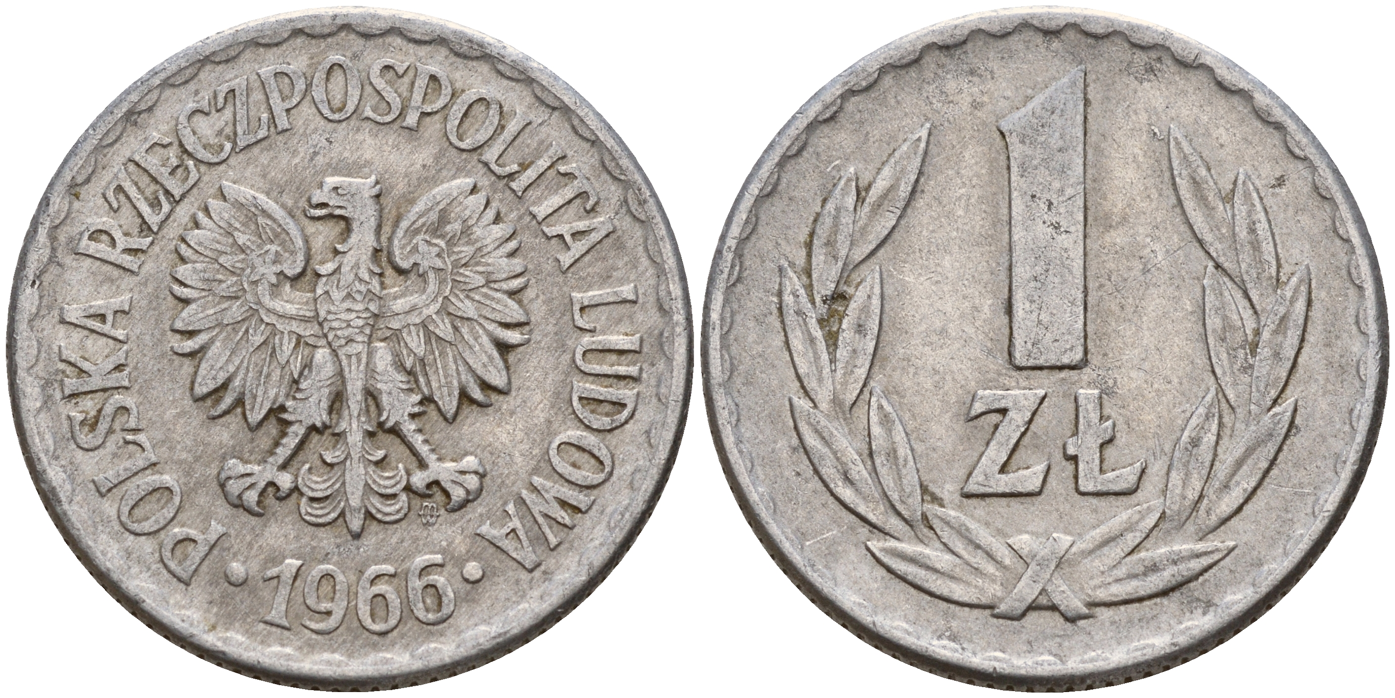 Польша 1 злотый 1966 MW KM 49.1 алюминий    4187-356