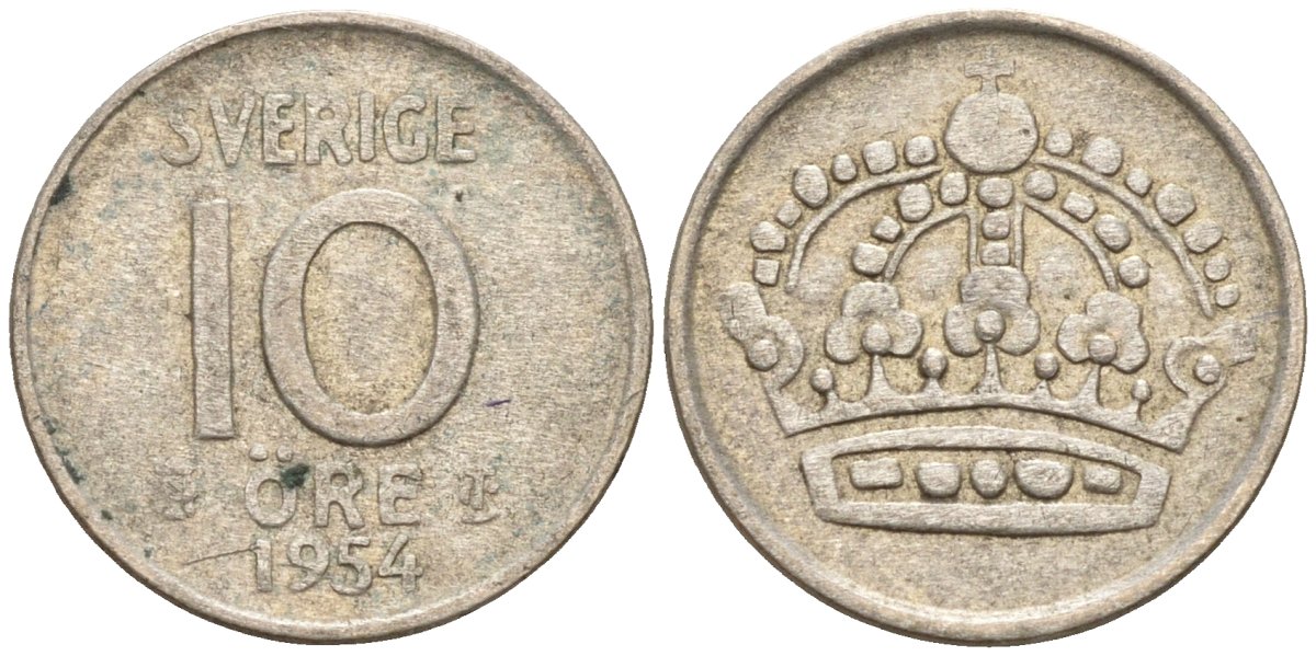 Швеция 10 эре 1954 Густав VI Адольф (1950-1973) KM 823 серебро 4147-869