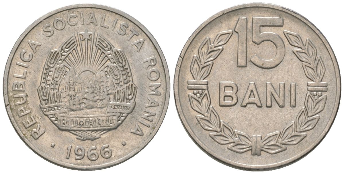 Румыния 15 бань 1966 KM 93 сталь плакированная никелем 4532-417