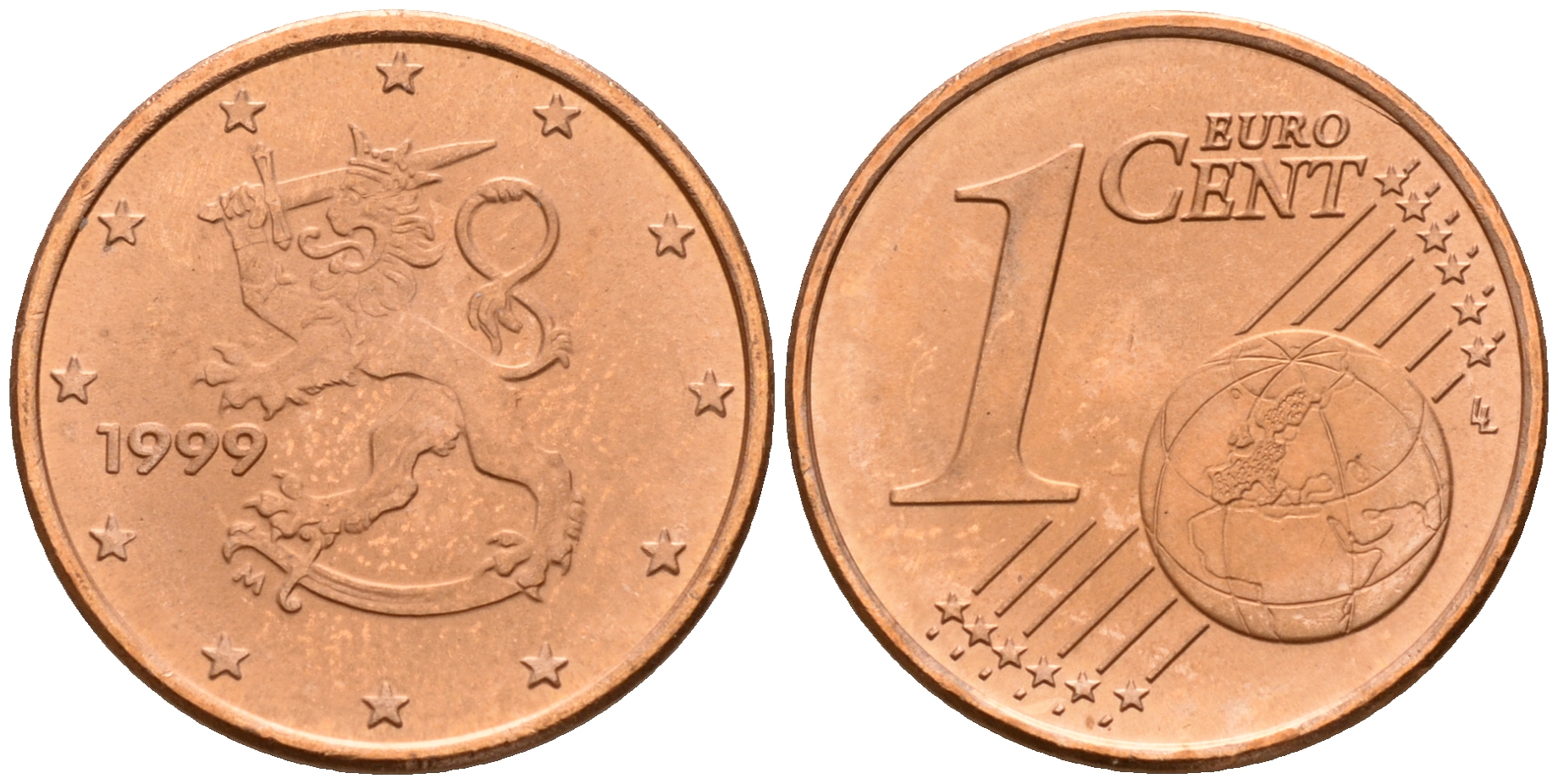 Финляндия 1 евроцент 1999  KM 98 сталь плакированная медью  UNC  4160-362