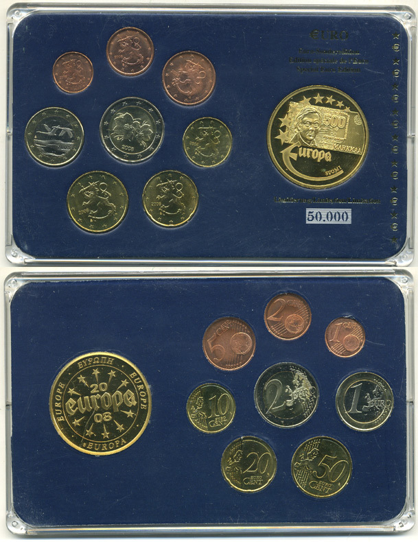 Финляндия евронабор из 8 монет плюс медаль 2008 в пластике UNC 7-4-1-13