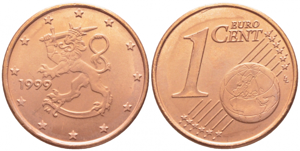 Финляндия 1 евроцент 1999 KM 98 сталь плакированная медью UNC 105-454