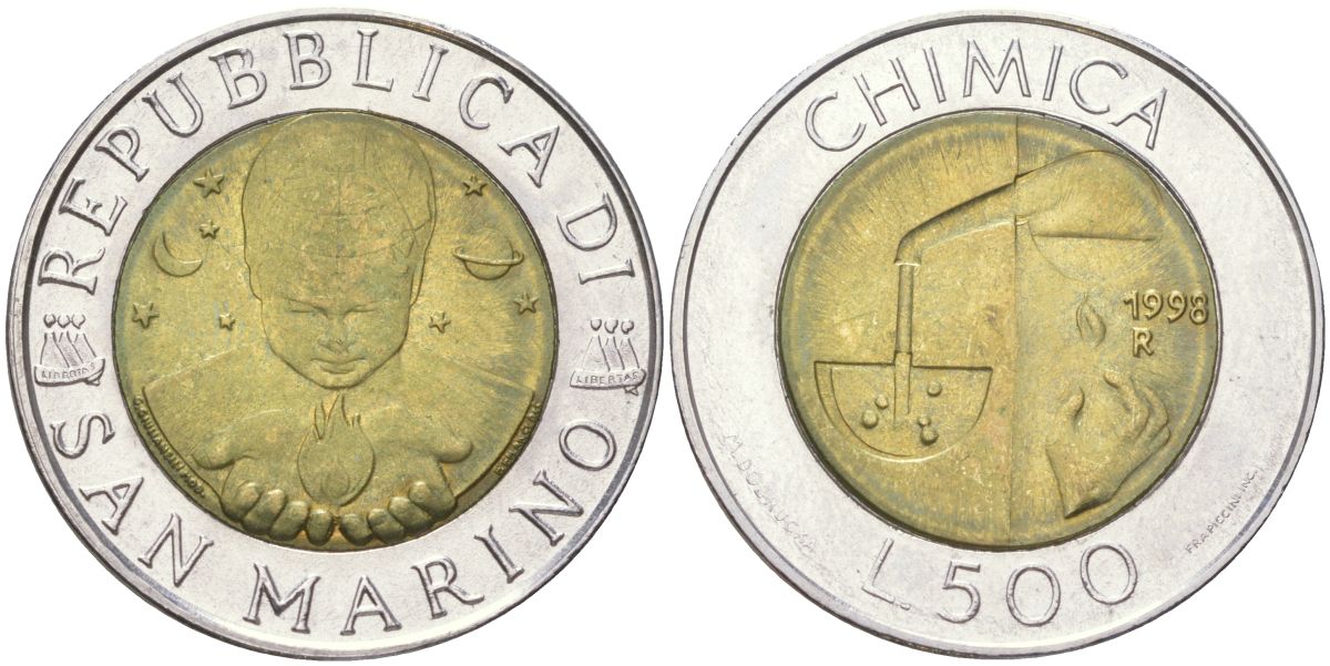 Сан-Марино 500 лир 1998 KM 383 биметалл UNC 4148-846