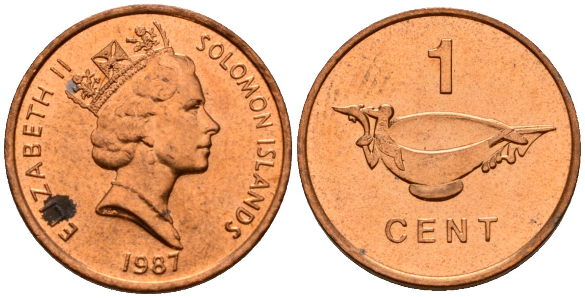 Соломоновы острова 1 цент 1987 Елизавета II (1953-) KM 24 сталь плакированная бронзой aUNC 4602-855