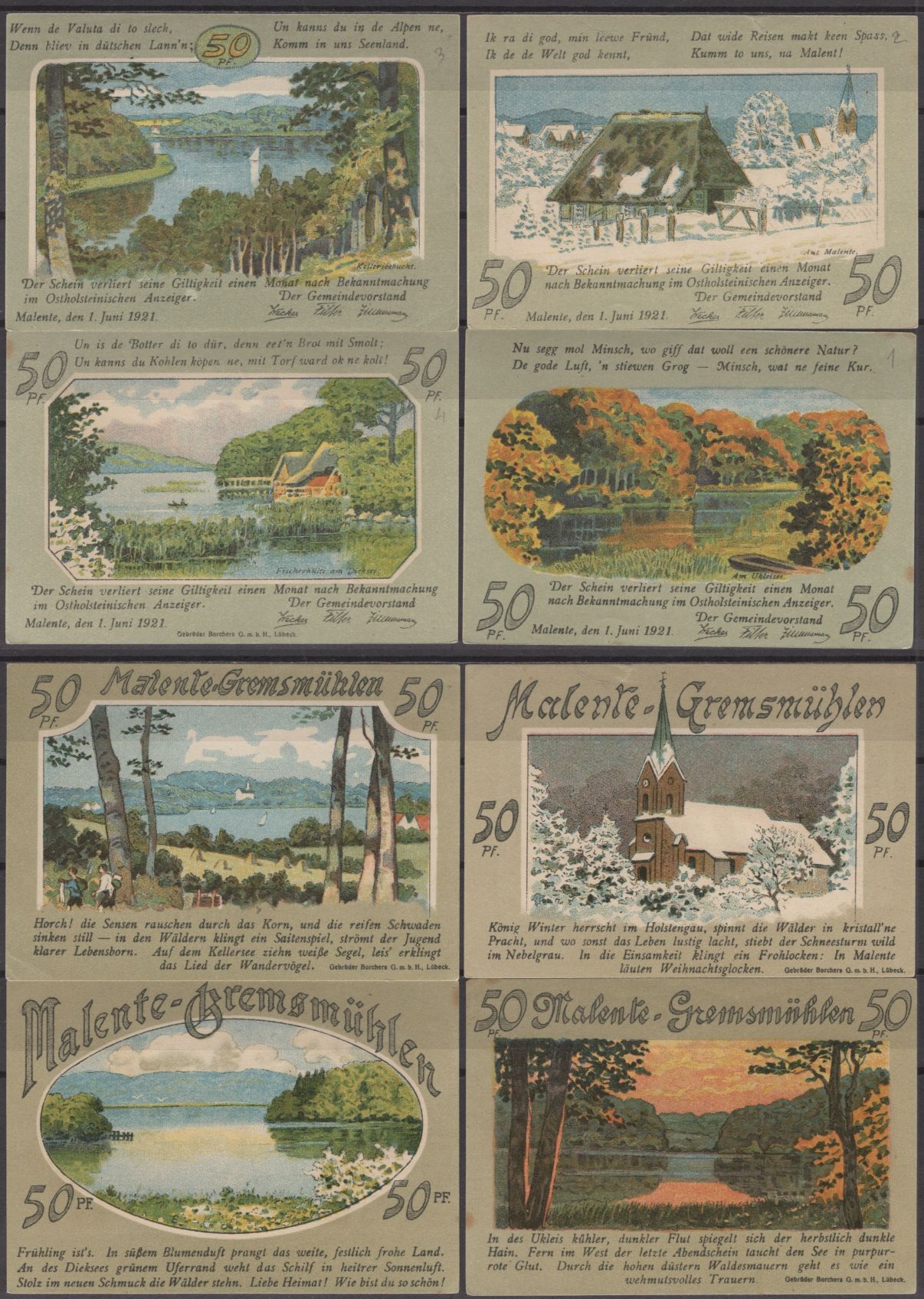 Маленте полный набор из 4 нотгельдов (50 пфеннигов) 1921 DeNG 2 864.3 бумага UNC (пресс) 7556-41-4-1