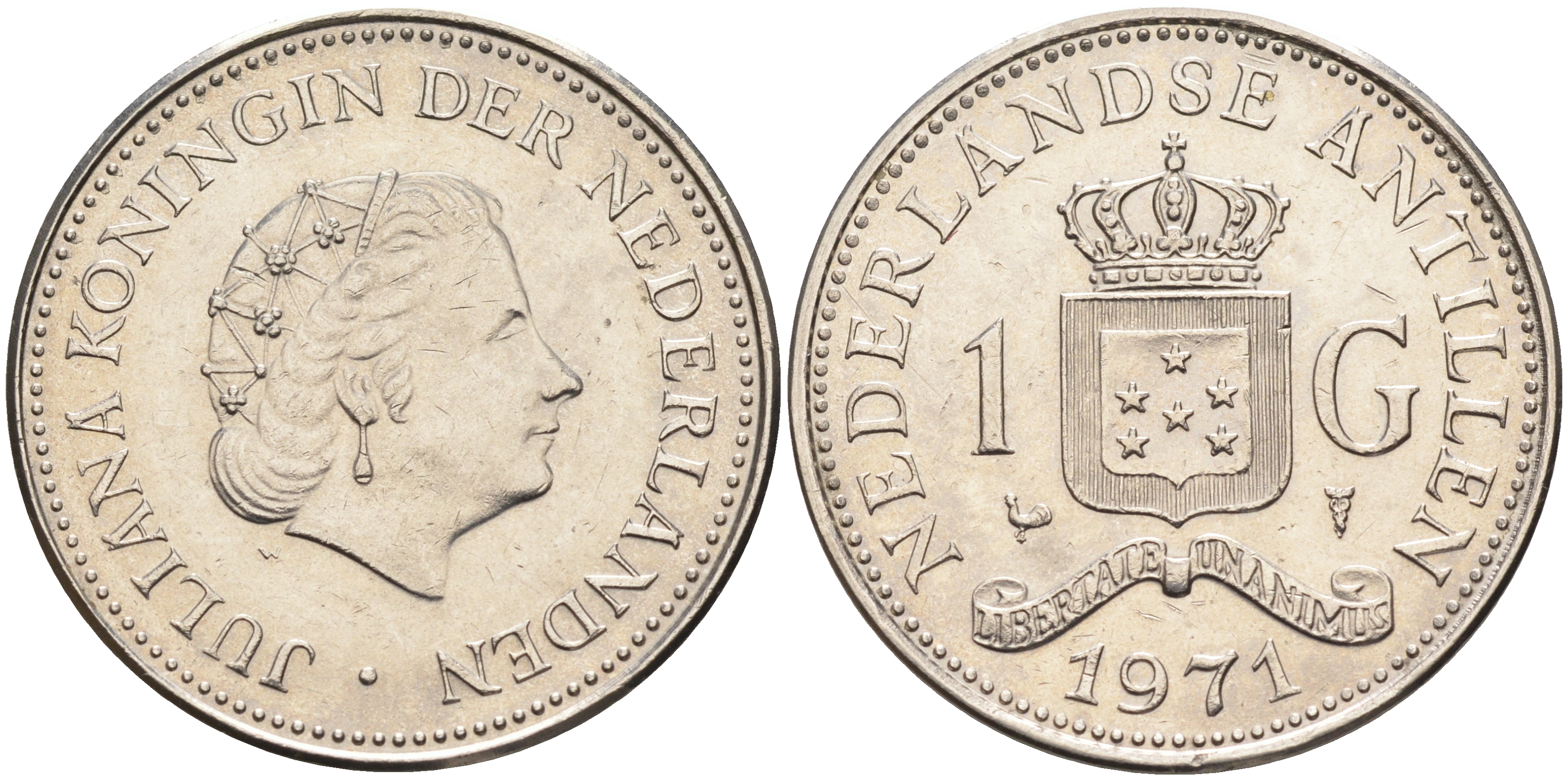 Нидерландские Антилы 1 гульден 1971 Юлиана (1948-1980) KM 12 никель 4141-1255