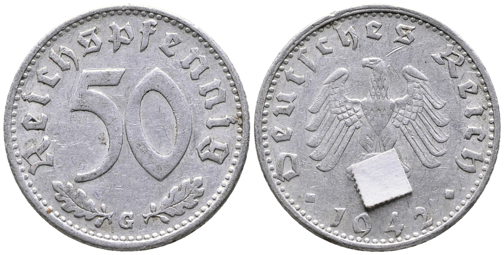 ГЕРМАНИЯ 50 РЕЙХСПФЕННИГОВ 1942 G KM 96, J. 372 алюминий 24-925