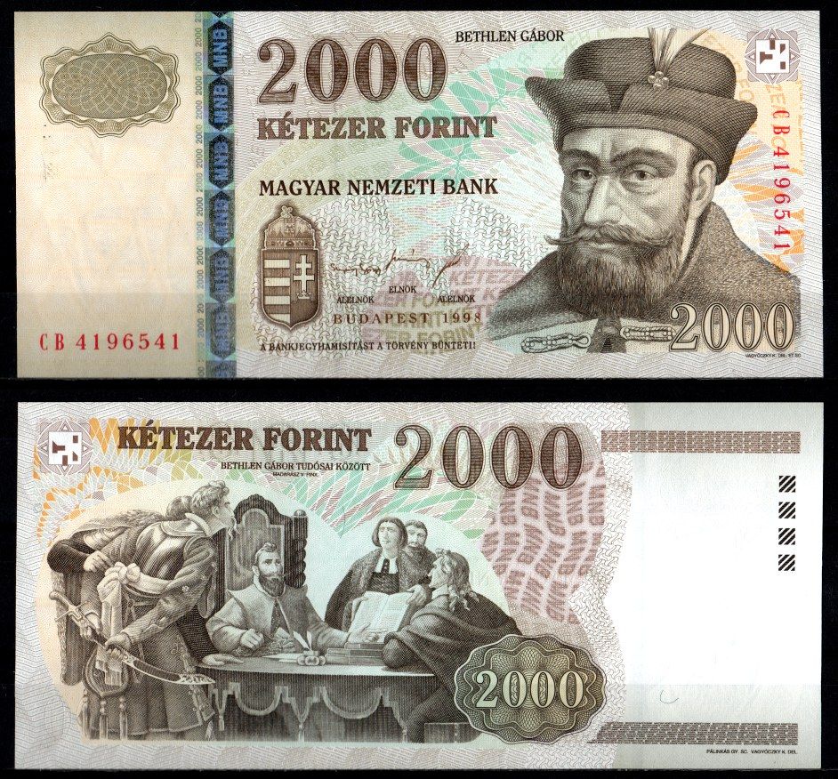 Венгрия 2000 форинтов 1998 Бетлен Габор с учеными Pick 181 бумага aUNC 451-1234-2