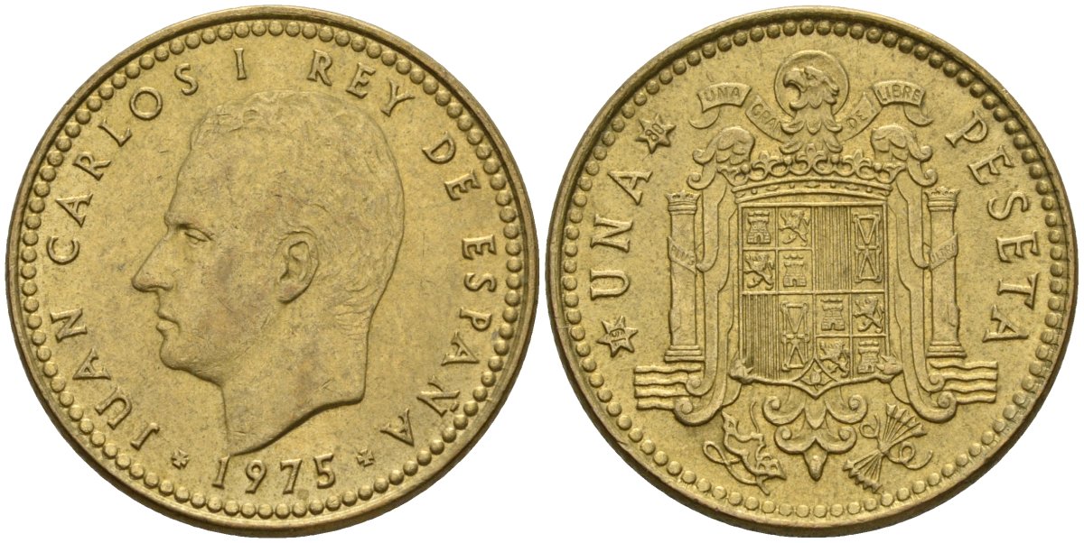 Испания 1 песета 1975 (80) Хуан Карлос I (1975-2014) KM 806 алюминиевая бронза 4604-247