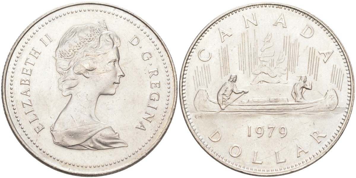 Канада 1 доллар 1979 Елизавета II (1952-2022), каноэ KM 120.1 никель UNC 109-925