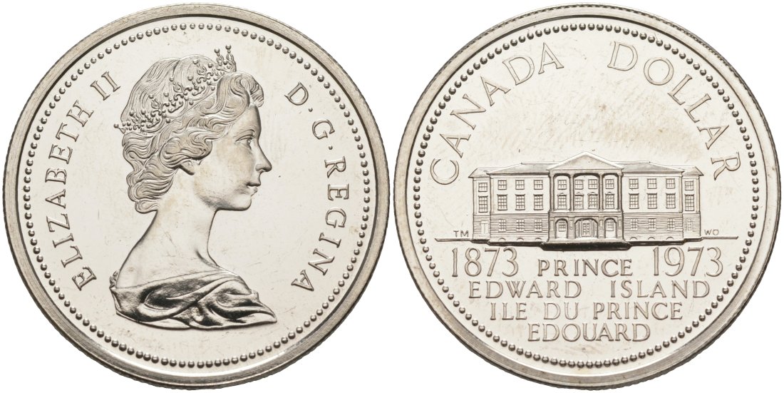 Канада 1 доллар 1973 100 лет со дня присоединения провинции остров Принца Эдуарда (1873-1973) KM 82 никель UNC 63-531