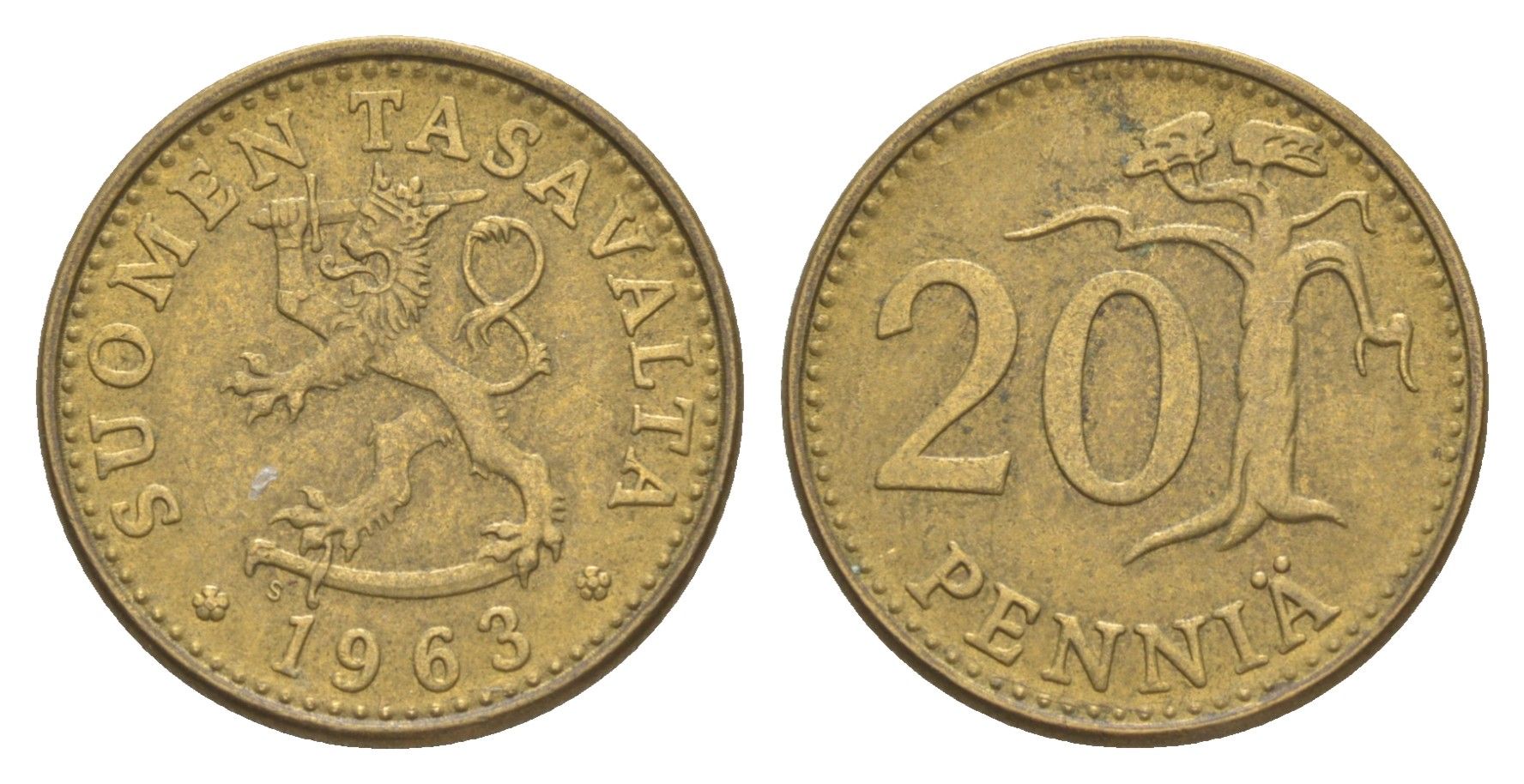 Финляндия 20 пенни 1963 KM 47 алюминиевая бронза 4525-837