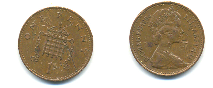 Великобритания 1 пенни 1984 Елизавета II (1952-2022) KM 927, Spink 4238 (B2) бронза 179-831