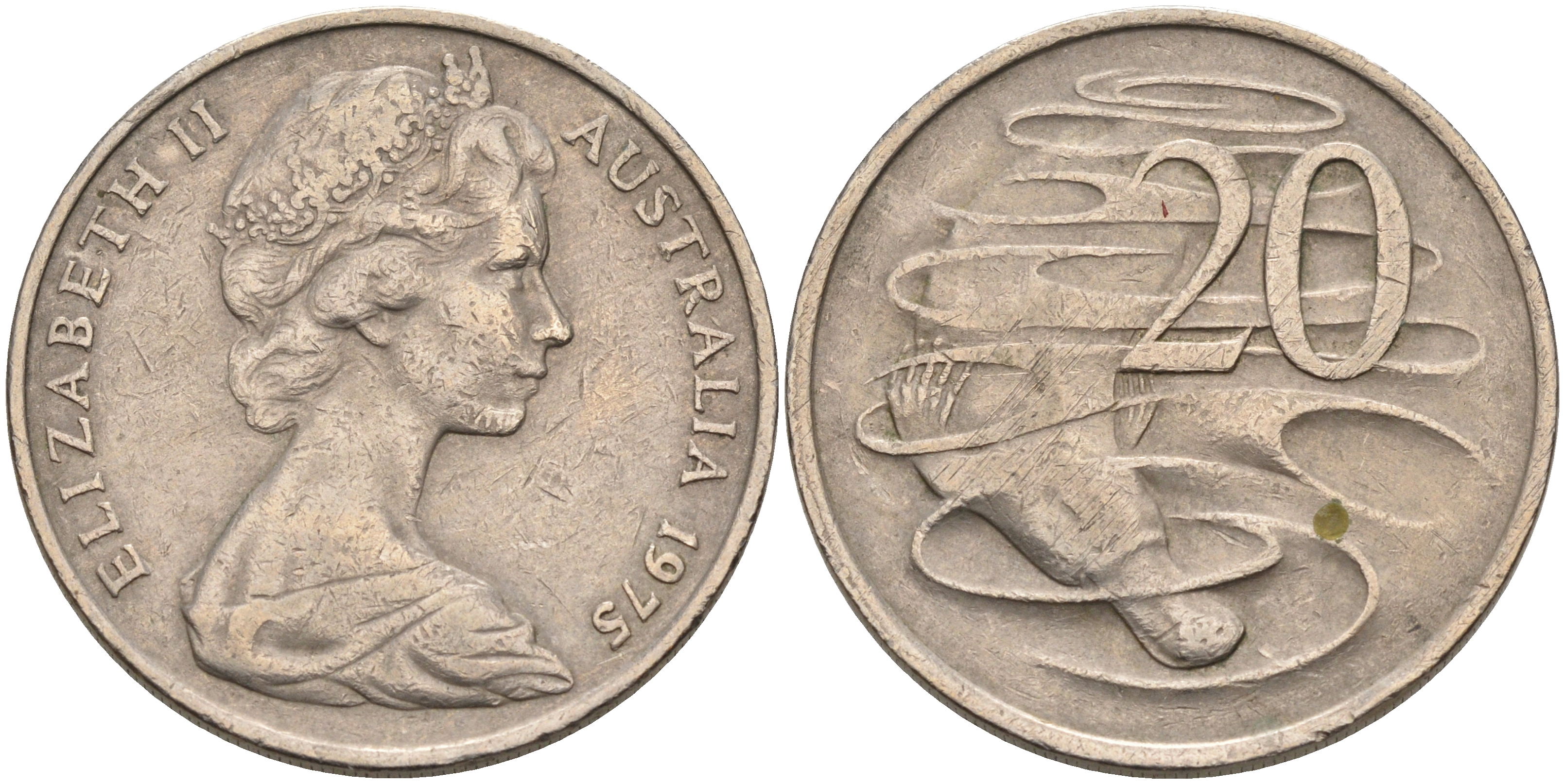 Австралия 20 центов 1975 Елизавета II (1952-2022), утконос KM 66 медно-никель 4590-534