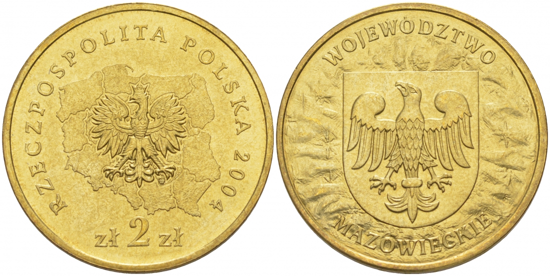 Польша 2 злотых 2004 серия польские регионы, Мазовецкое воеводство KM 489 нордик UNC 69-946