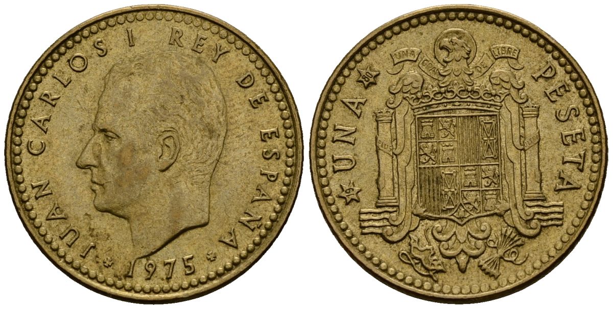 Испания 1 песета 1975 Хуан Карлос I (1975-2014) KM 806 алюминиевая бронза 4176-335