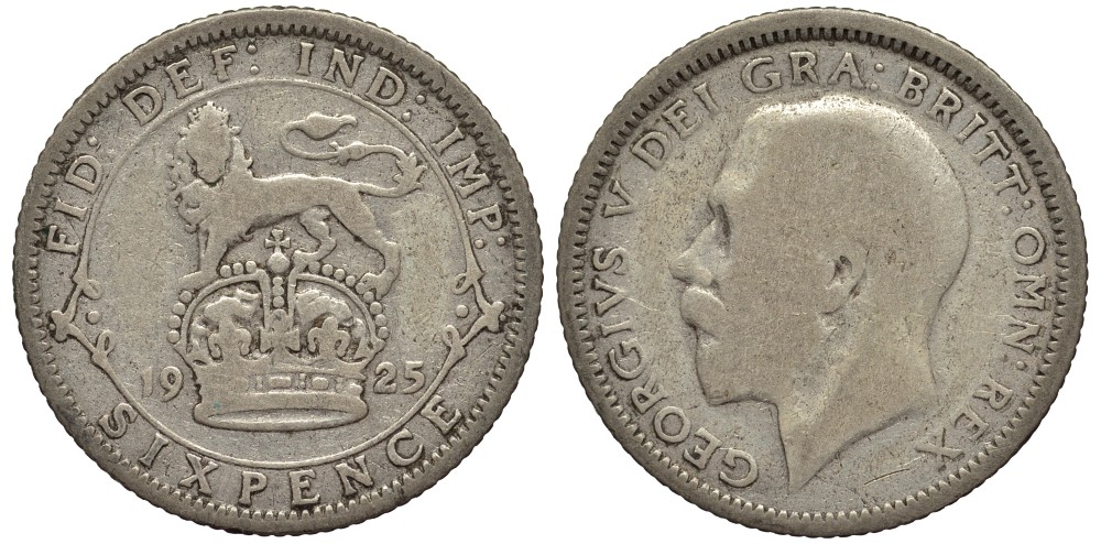 Великобритания 6 пенсов 1925 Георг V (1910-1936), узкий ободок KM 815a.2, Spink 4025 серебро 4539-153