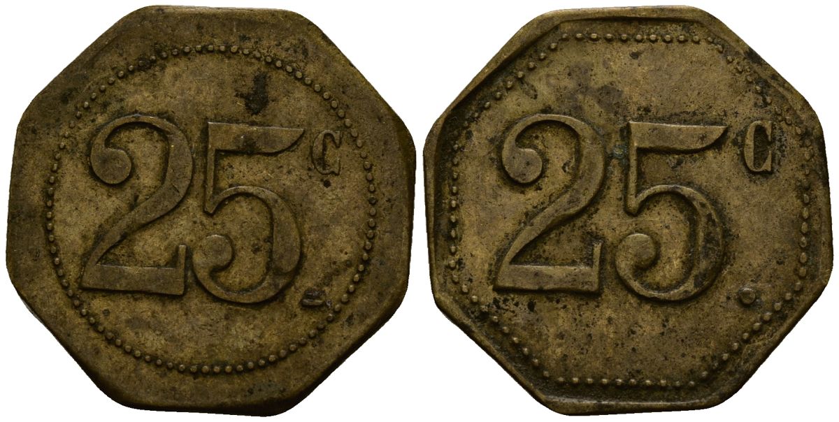 Франция 25 сантимов ND ресторанный жетон латунь 4166-354