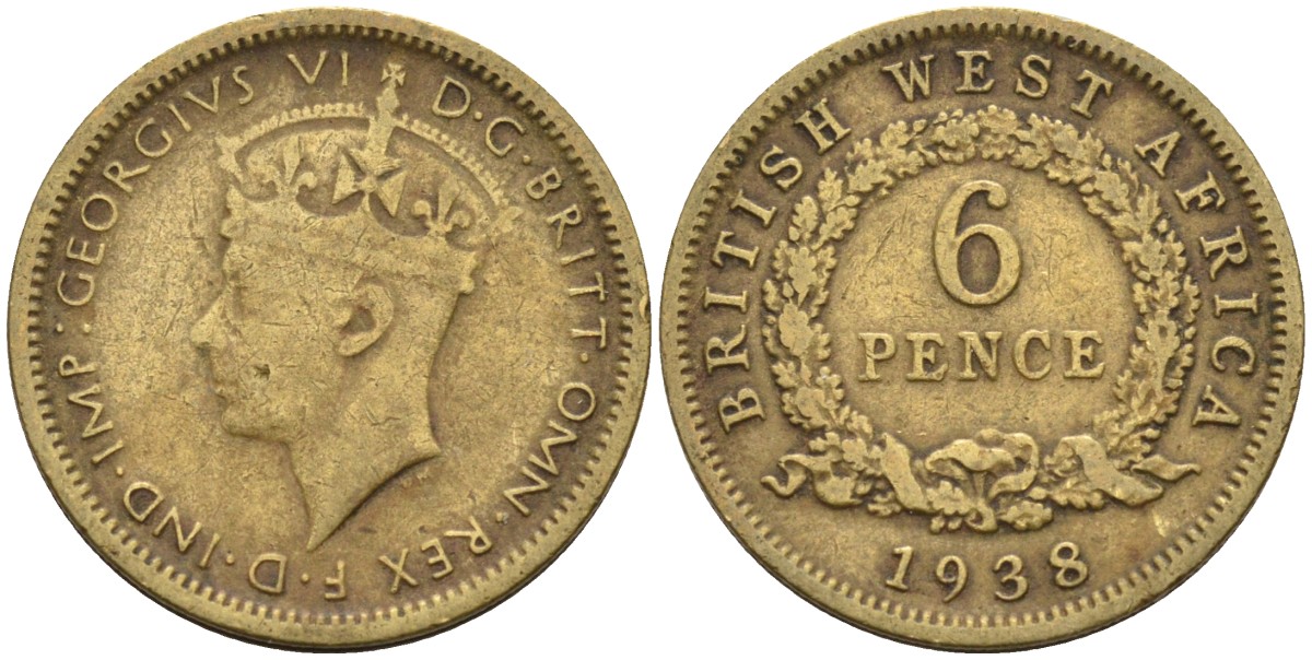Британская Западная Африка 6 пенсов 1938 Георг VI (1936-1952) KM 22 никель-латунь 4588-659