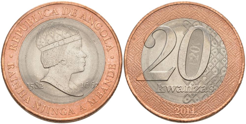 Ангола 20 кванза 2014 Королева Зинга Мбанди Нгола (1582-1663) KM 111 биметалл aUNC 69-113