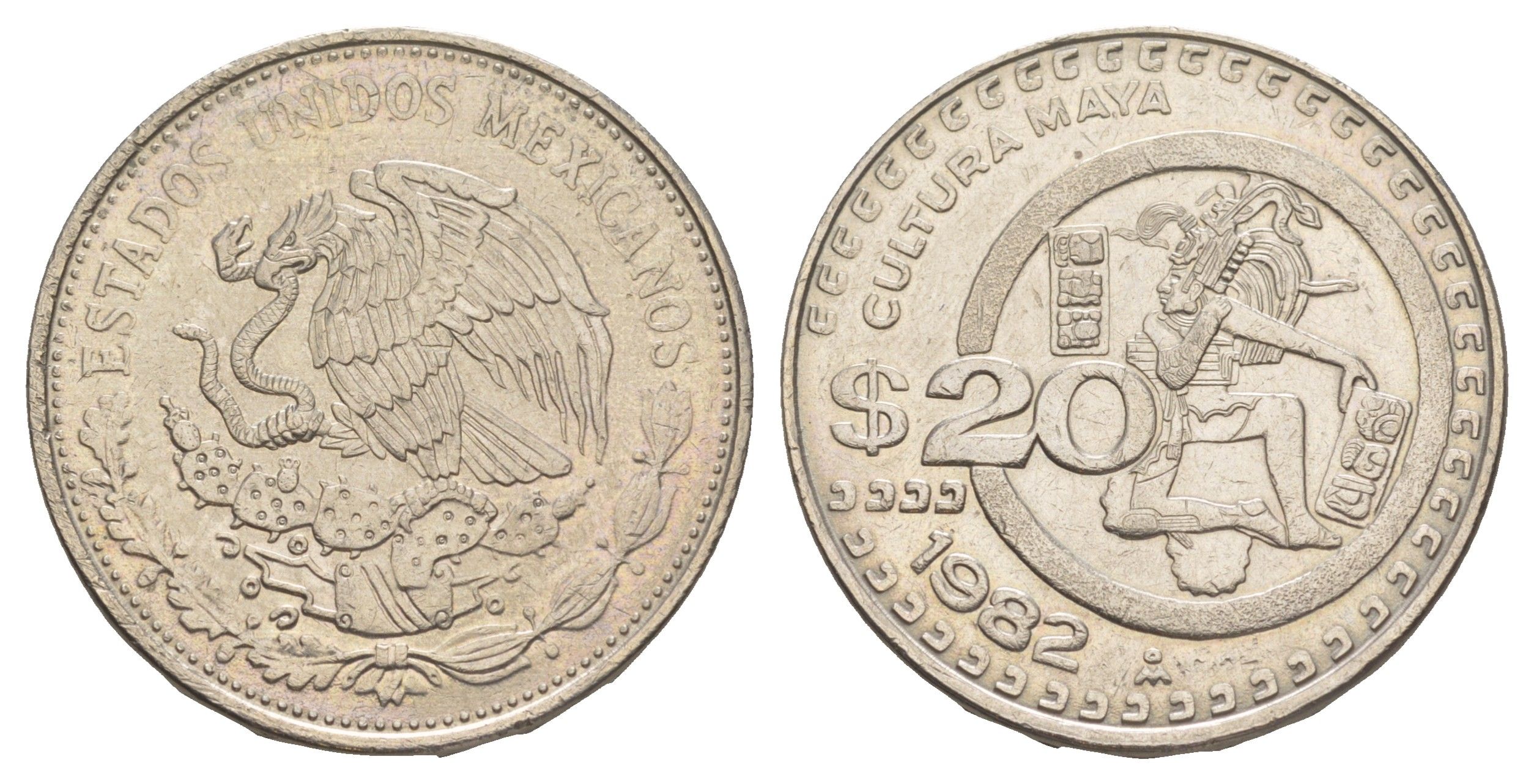 Мексика 20 песо 1982 Mo, культура майя KM 486 медно-никель 00-00