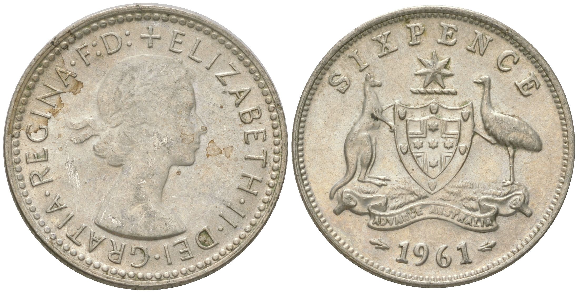 Австралия 6 пенсов 1961 Елизавета II (1952-2022) KM 58 серебро 4623-264