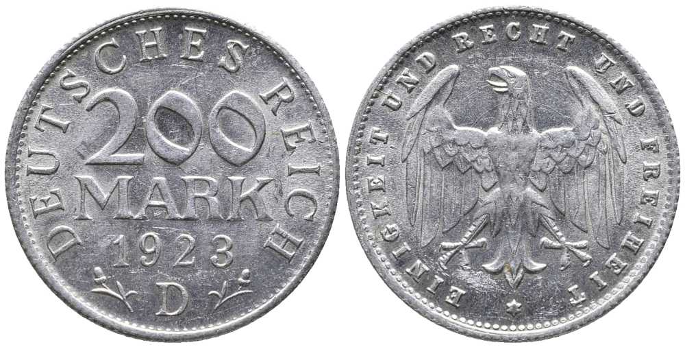 ГЕРМАНИЯ 200 МАРОК 1923 D KM 35, J. 304 алюминий 24-835