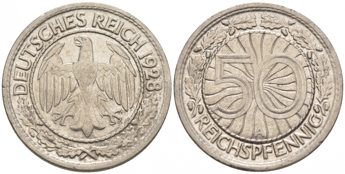 Германия 50 рейхспфеннигов 1928 A KM 49, J.324 никель 3996-1233