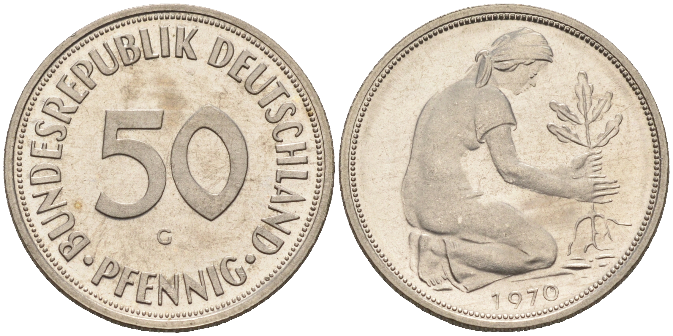 ФРГ 50 пфеннигов 1970 G J 384, KM 109.1 медно-никель  PROOF  1094-4-31