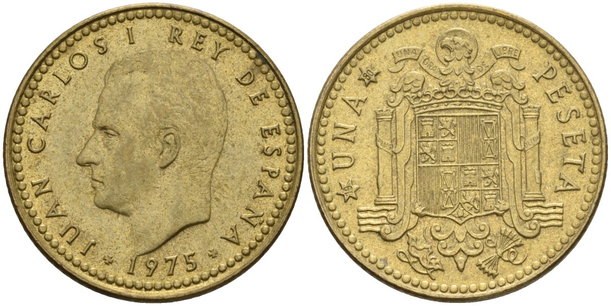 Испания 1 песета 1975 (80) Хуан Карлос I (1975-2014) KM 806 алюминиевая бронза 4604-244