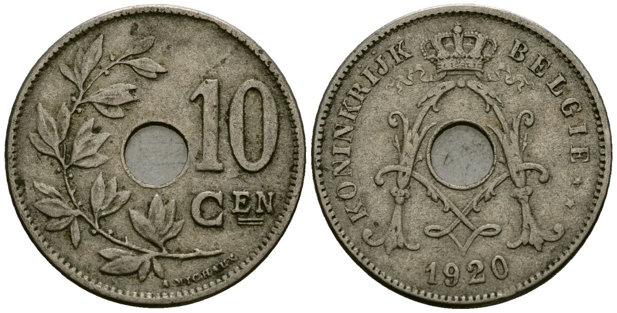 Бельгия 10 сантимов 1920 Belgie KM 86 медно-никель 4172-1243