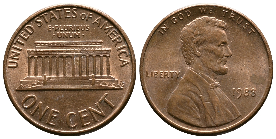 США 1 ЦЕНТ 1988 ЛИНКОЛЬН КМ 201b цинк плакированный медью 176-828