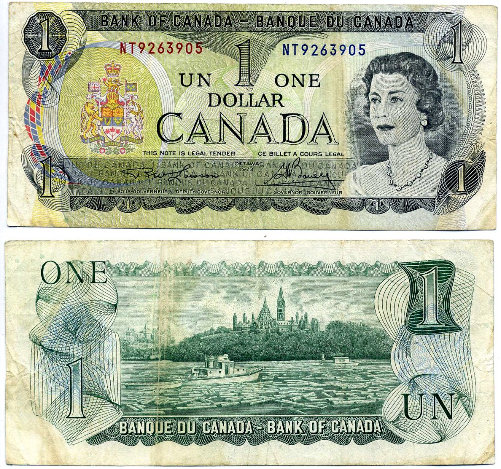 Канада 1 доллар 1973 Елизавета II (1952- ), здание парламента на реке Оттава, Lawson-Bouey, серии 2 буквы Pick 85 a (1)  бумага 2192-20-2-2
