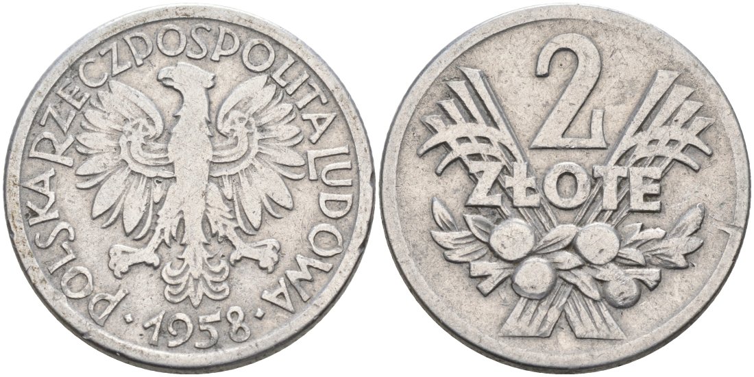 Польша 2 злотых 1958 MW KM 46, Parchimowicz 216a алюминий 4572-342