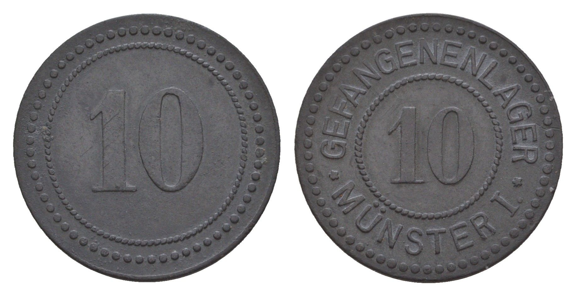 Мюнстер 10 пфеннигов ND тюремный жетон - Gefangenenlager MuMen05 18087.4, Men18 22630.4nster Men05 18087.4, Men18 22630.4 цинк 413-6632