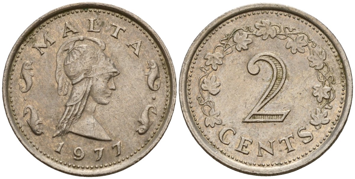 Мальта 2 цента 1977 Пентесилея, царица амазонок KM 9 медь цинк 4154-722