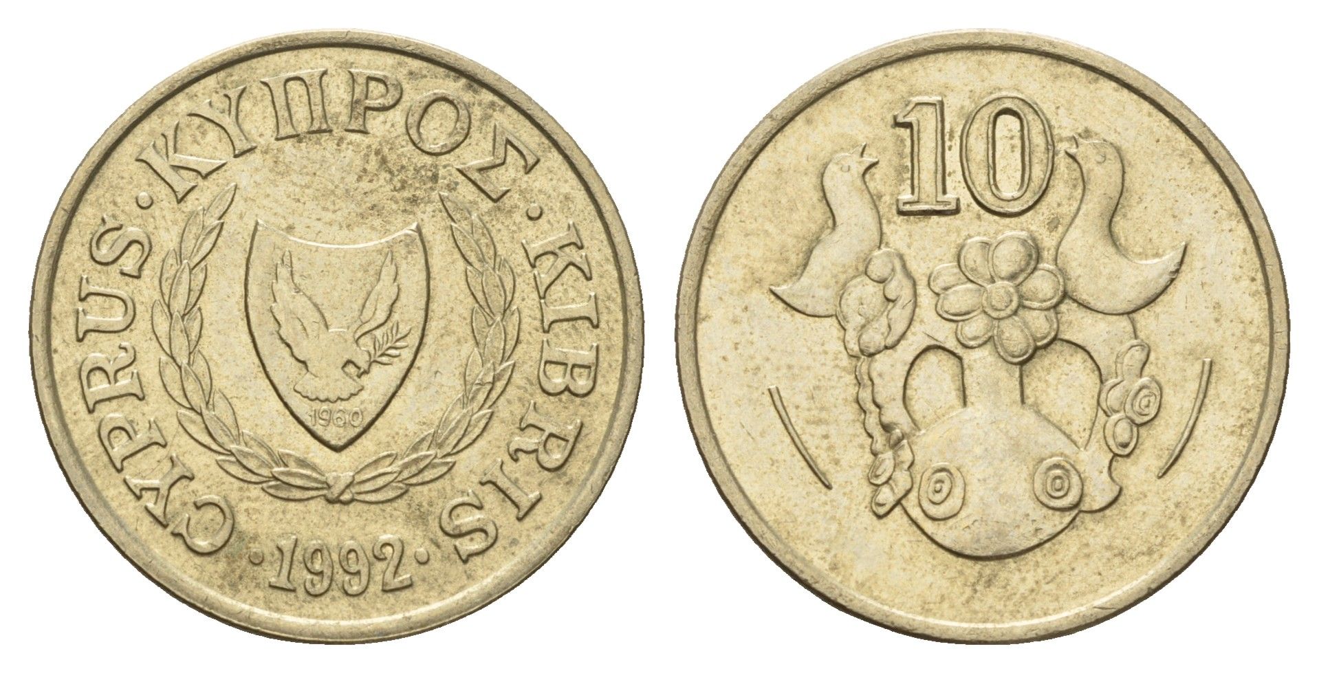 Кипр 10 центов 1992 KM 56.3 никель латунь 3459-815