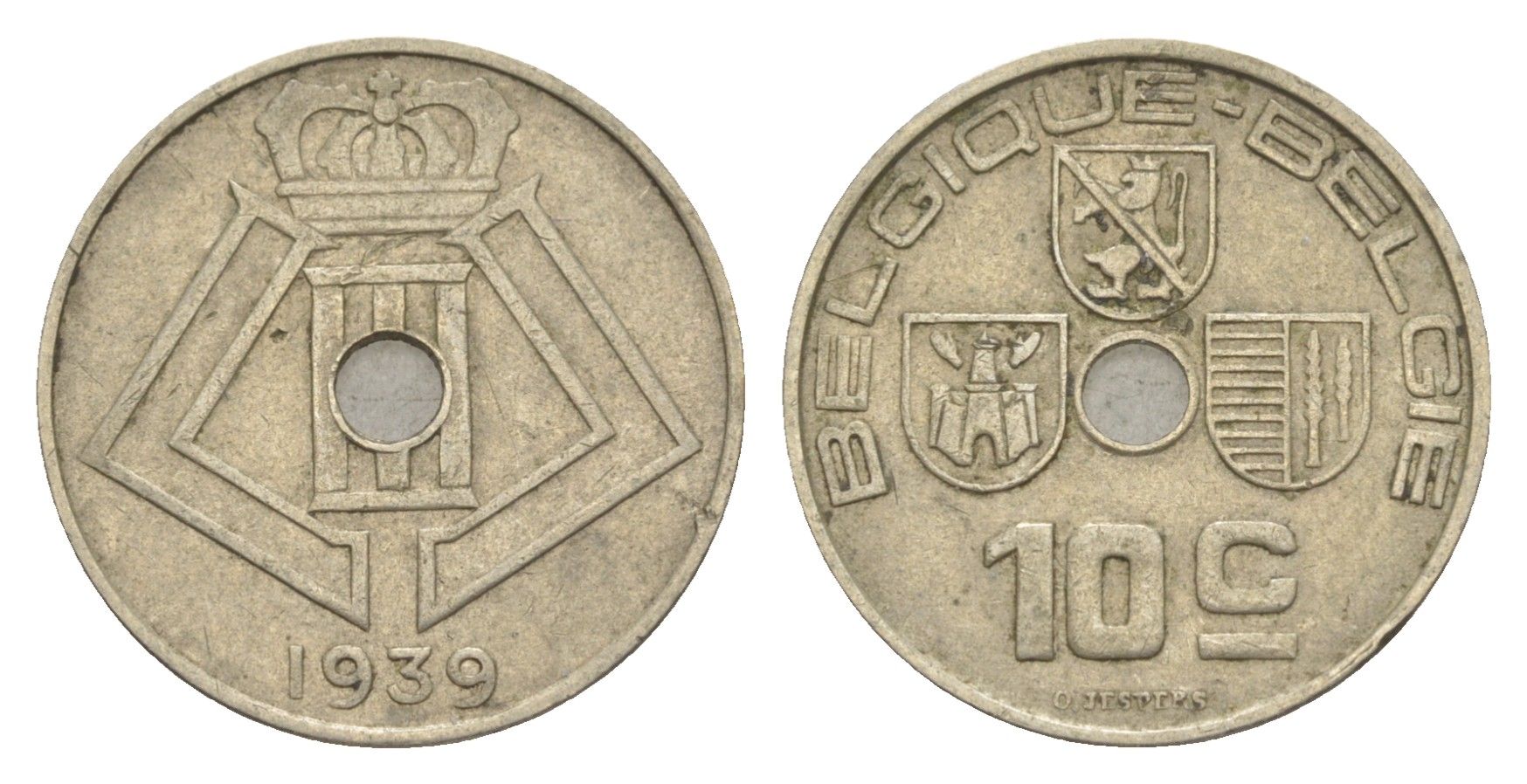 Бельгия 10 сантимов 1939 Belgique - Belgie, Леопольд III (1934-1947) KM 112 никель латунь 4640-1268