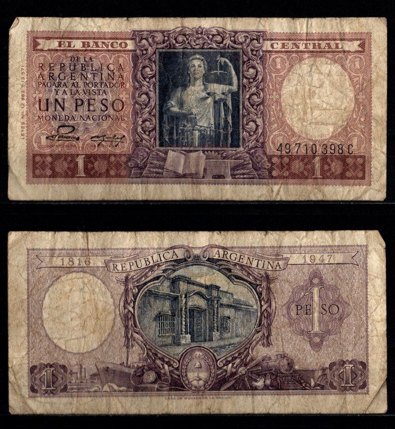 Аргентина 1 песо 1952 Pick 260 b бумага 8621-18-2-2