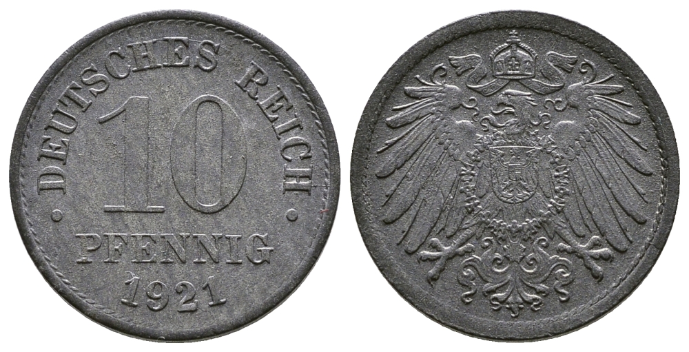 ГЕРМАНИЯ 10 ПФЕННИГОВ 1921 KM 26, J. 299 цинк 4380-243