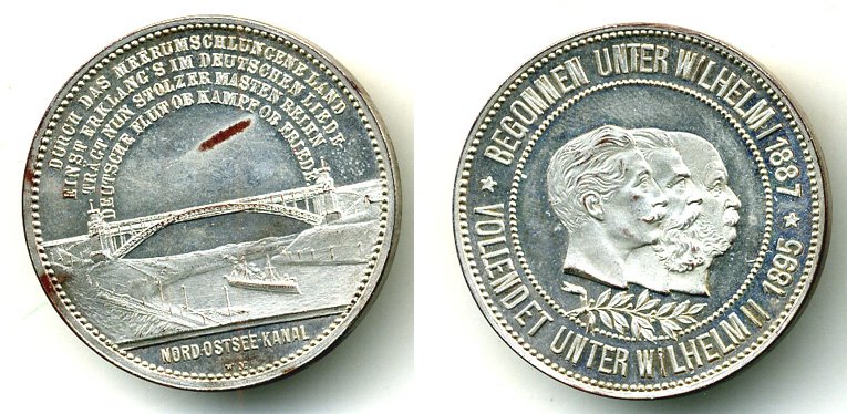 ГЕРМАНИЯ МЕДАЛЬ 1895 НА ОТКРЫТИЕ СЕВЕРНОГО БАЛТИЙСКОГО КАНАЛА ВЕС 16,67 ГР. W.MAYER Marienb. 7014 серебро 4-3-36