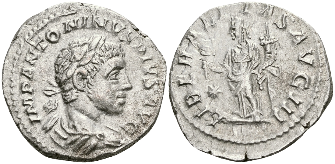 Римская Империя денарий 218 - 222 Элагабал LIBERALITAS AVG III Либералитата, персонификация Щедрости Рим Good Very fine RIC 103 серебро 00-00-00